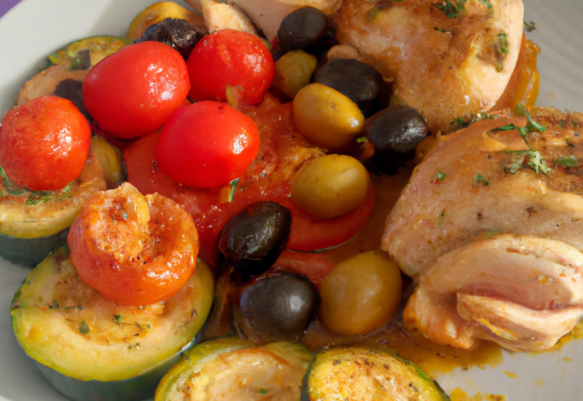 Chapon aux olives, tomates, courgettes et ras el hanout