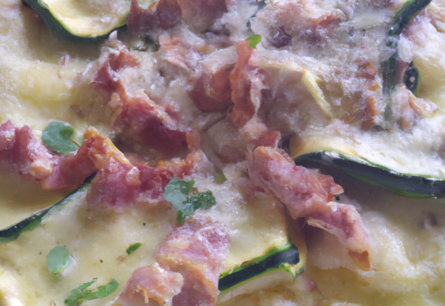 Gratin de ravioles du Dauphiné aux lardons et courgettes