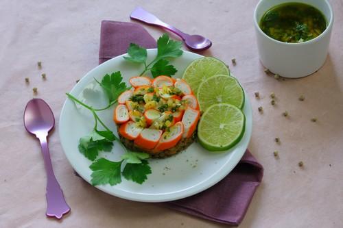 Tartare tiède de bâtonnets Saveur Coraya aux lentilles et vinaigrette au persil