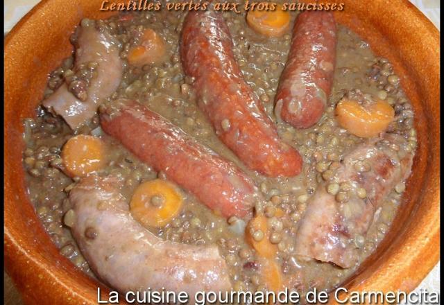 Lentilles vertes aux trois saucisses