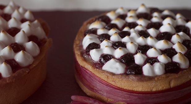 Tartelettes crème diplomate, rhubarbe et myrtilles