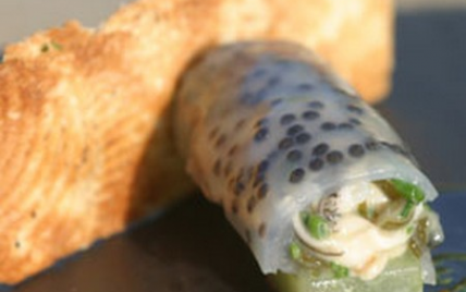 Cannelloni d'huîtres Arcachon Cap Ferret au caviar d'Aquitaine, panini d'huître