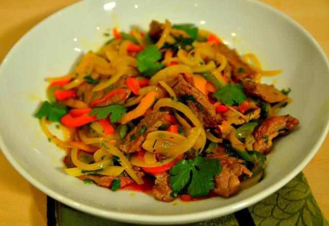 Wok d'agneau aux poivrons