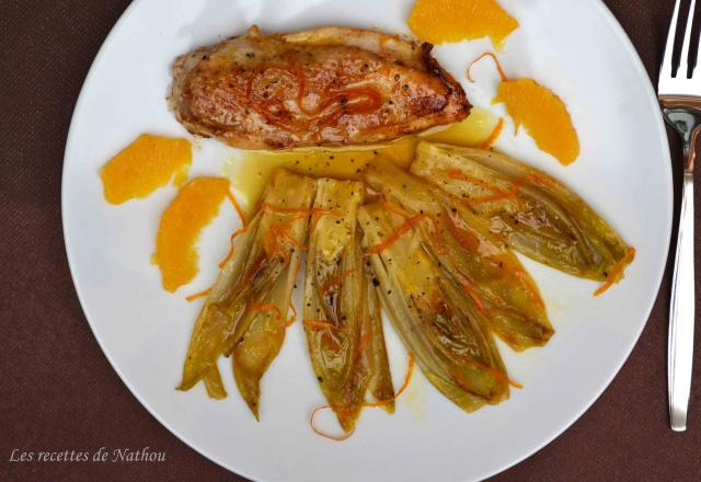 Chicons braisés et caramélisés à l'orange et au miel