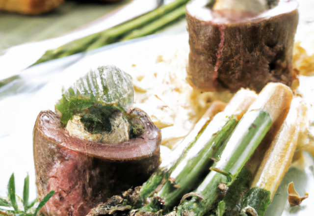 Filet d'agneau en croûte d'herbes et religieuse tiède aux asperges