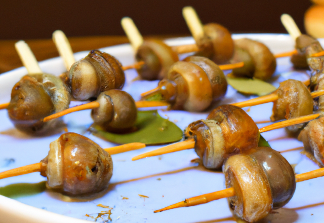 Brochettes d'escargots au lard paysan