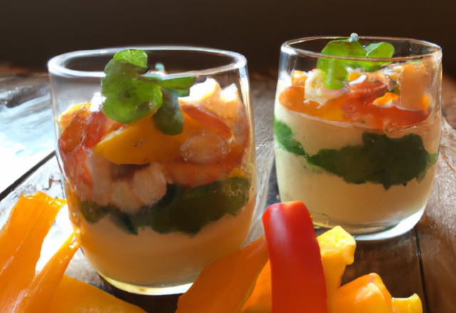 Verrine de crevettes, crabe et kakis