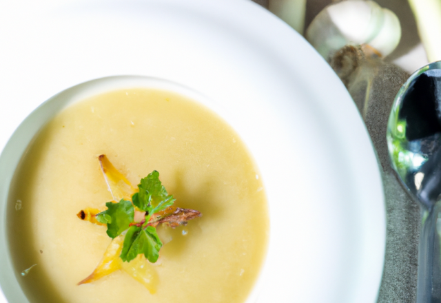 Soupe de topinambours et poireaux parfumée au cerfeuil