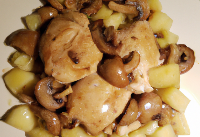 Chapon aux pommes et champignons rapide