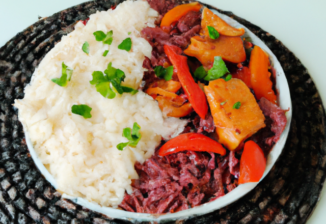 Poulet épicé avec assortiment de riz