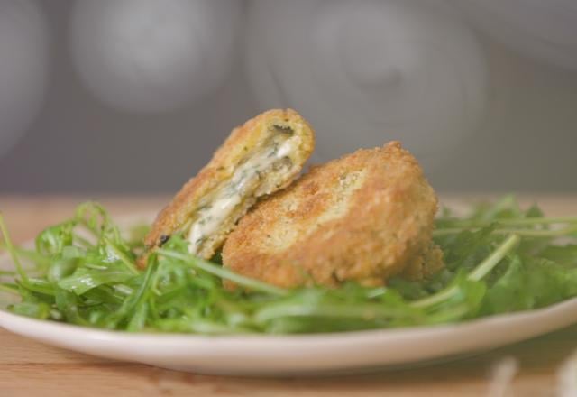 Salade à la Fourme d'Ambert aux aubergines panées