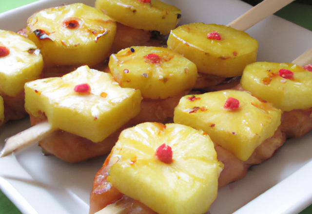 Brochettes de dinde banane / ananas