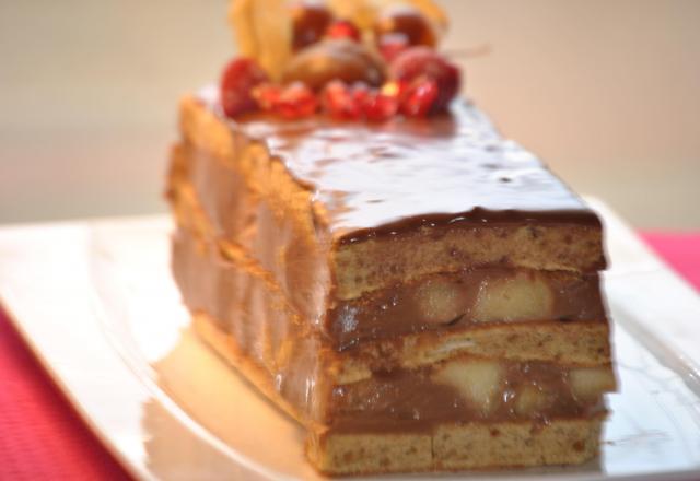 Bûche pralinée au pain dépices et pommes caramel