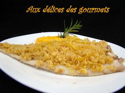 Daurade en croûte de crumble de pain au citron et purée de carottes au curcuma