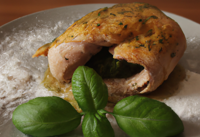 Chapon en croûte de sel au basilic