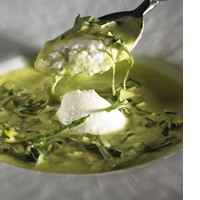 Crème glacée de courgettes, caillé de brebis au basilic