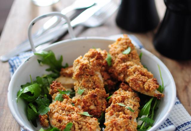 Aiguillettes de poulet en croûtes de cacahuètes et moutarde