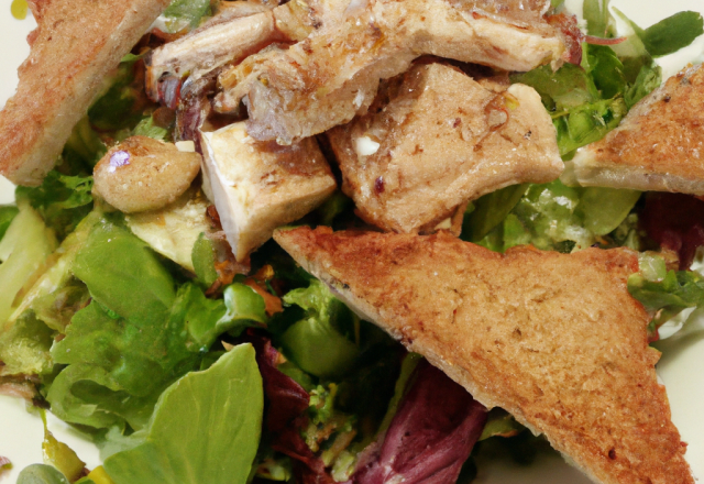 Salade au foie de volailles et toast chèvre au miel