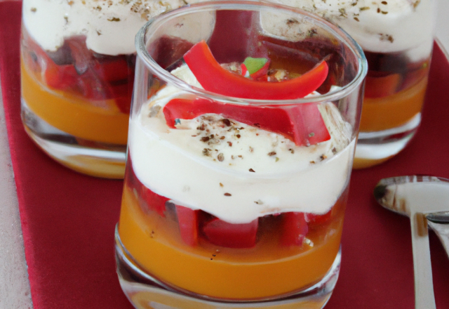 Verrines poivrons, mascarpone et piment d 'espelette