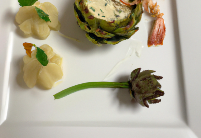 Langoustine Bretonne, pâte de pistache, artichaut fondant