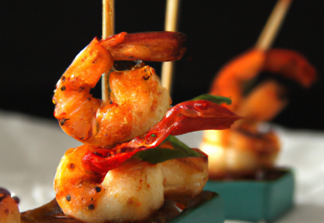 Mini-brochettes de crevettes au piment