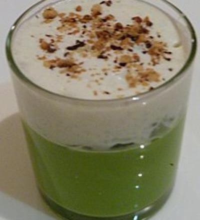 Panna cotta de petit pois, chantilly de roquefort Papillon