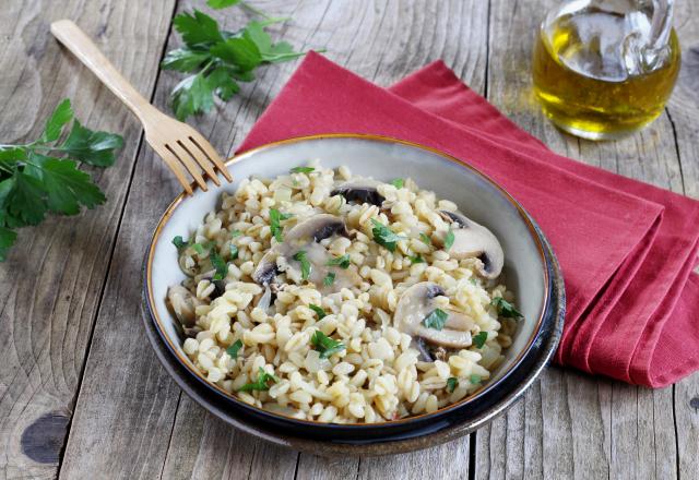 Blesotto au blé et champignons de Paris