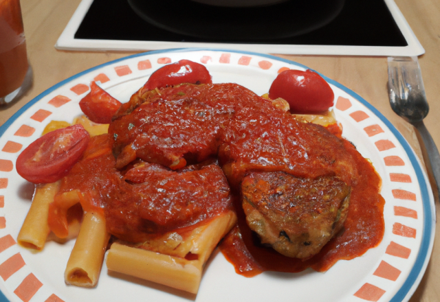 Polpettone et pennes à la sauce tomate