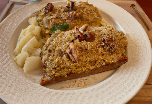 Croque au poulet assaisonné de noix de muscade et curry