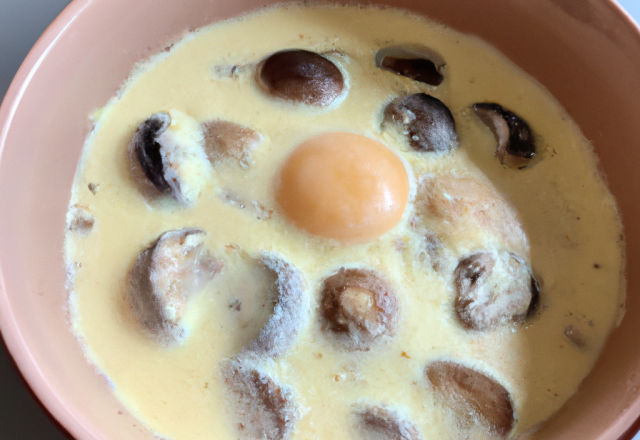 Œufs cocotte, crème de laitue et champignons