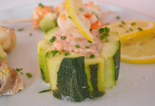 Mousses de courgettes aux fines herbes et aux crevettes