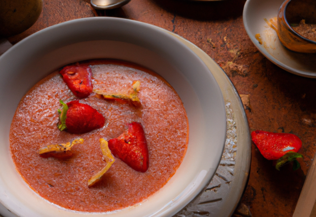 Soupe de fraises Gariguette et sa tuile aux amandes