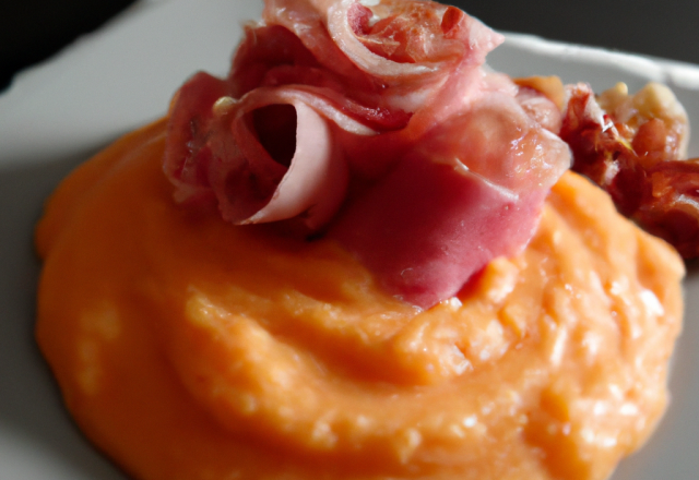 Purée de pommes de terre-carottes et son habit de jambon de Parme