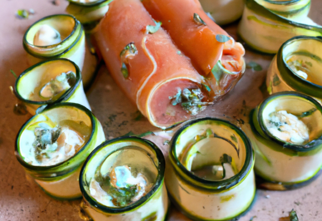 Roulé de saumon aux courgettes et chèvre frais