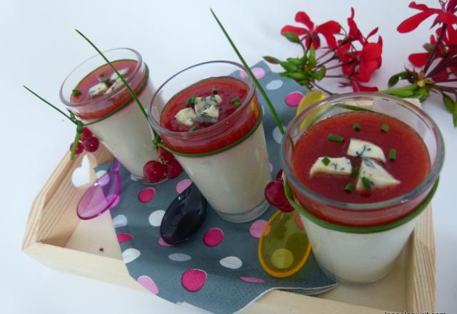 Panna cotta au roquefort, miroir groseilles poivron rouge