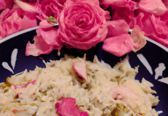 Kashmiri pulao aux pétales de rose (riz indien) avec sa raïta