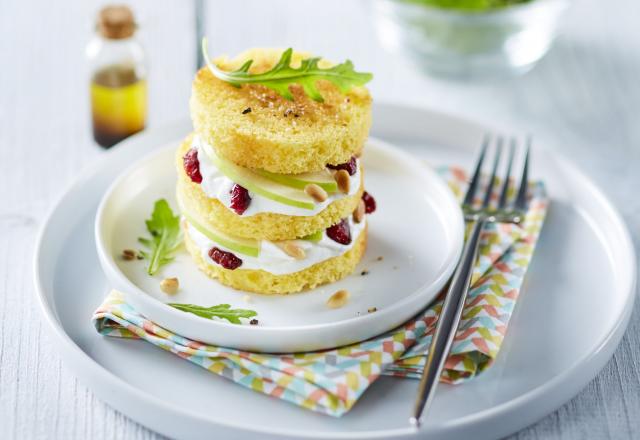 Mille-feuilles de Quatre-Quarts, granny et chèvre frais