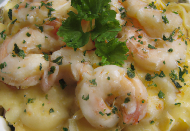 Gratin de scampi aux farfalles