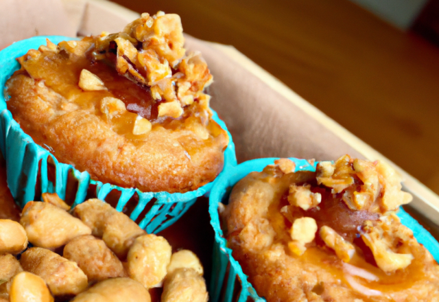 Muffins au beurre de cacahuète et son croustillant de cacahuètes caramélisées