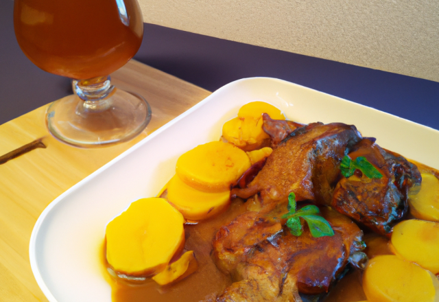 Veau braisé aux coings et à la bière