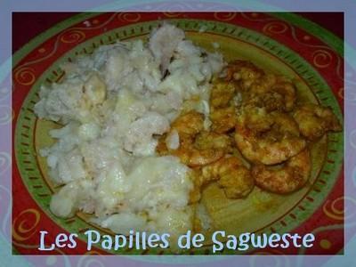 Crevettes curry cardamome et son gratin de chou-fleur