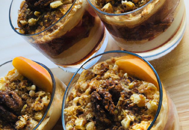 Verrine à la crème au nutella et crumble de spéculoos aux pêches