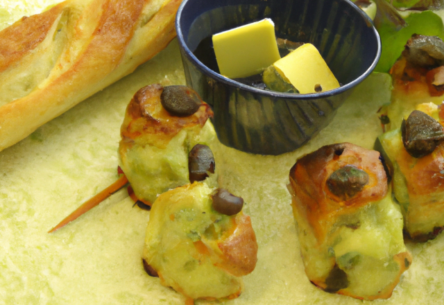 Briochettes au roquefort et fondue de poireaux aux raisins secs