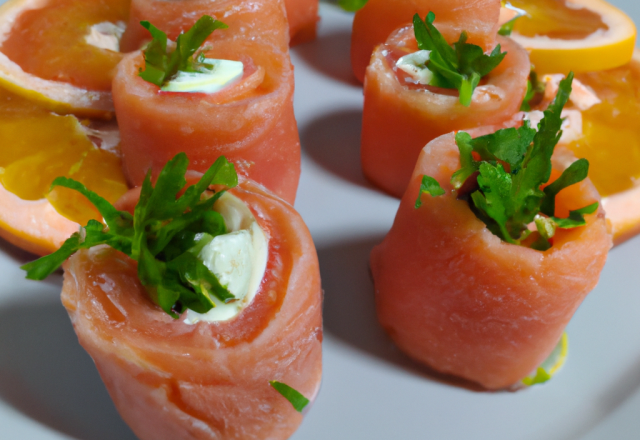 Roulés au saumon au chèvre frais et pamplemousse