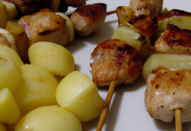 Brochettes de volaille et pommes au cidre