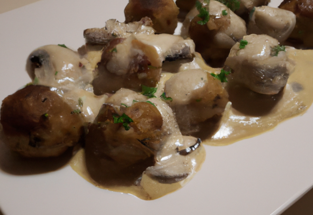 Boulettes de cviande à la creme fraiche et aux champignons