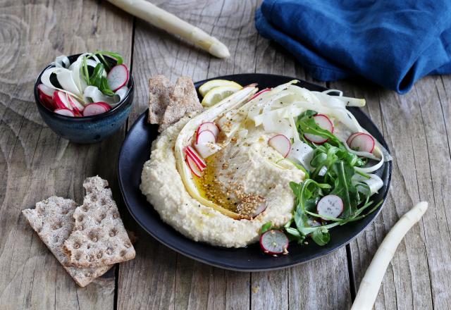 Houmous aux asperges des Sables des Landes IGP, radis et roquette