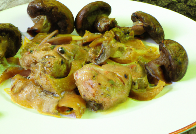 Filets de lapin aux champignons et pignons de pin