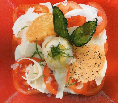 Salade en rouge et blanc et sorbet citron basilic