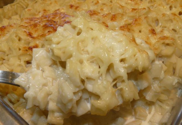 Gratin de crozets aux deux fromages et flétan